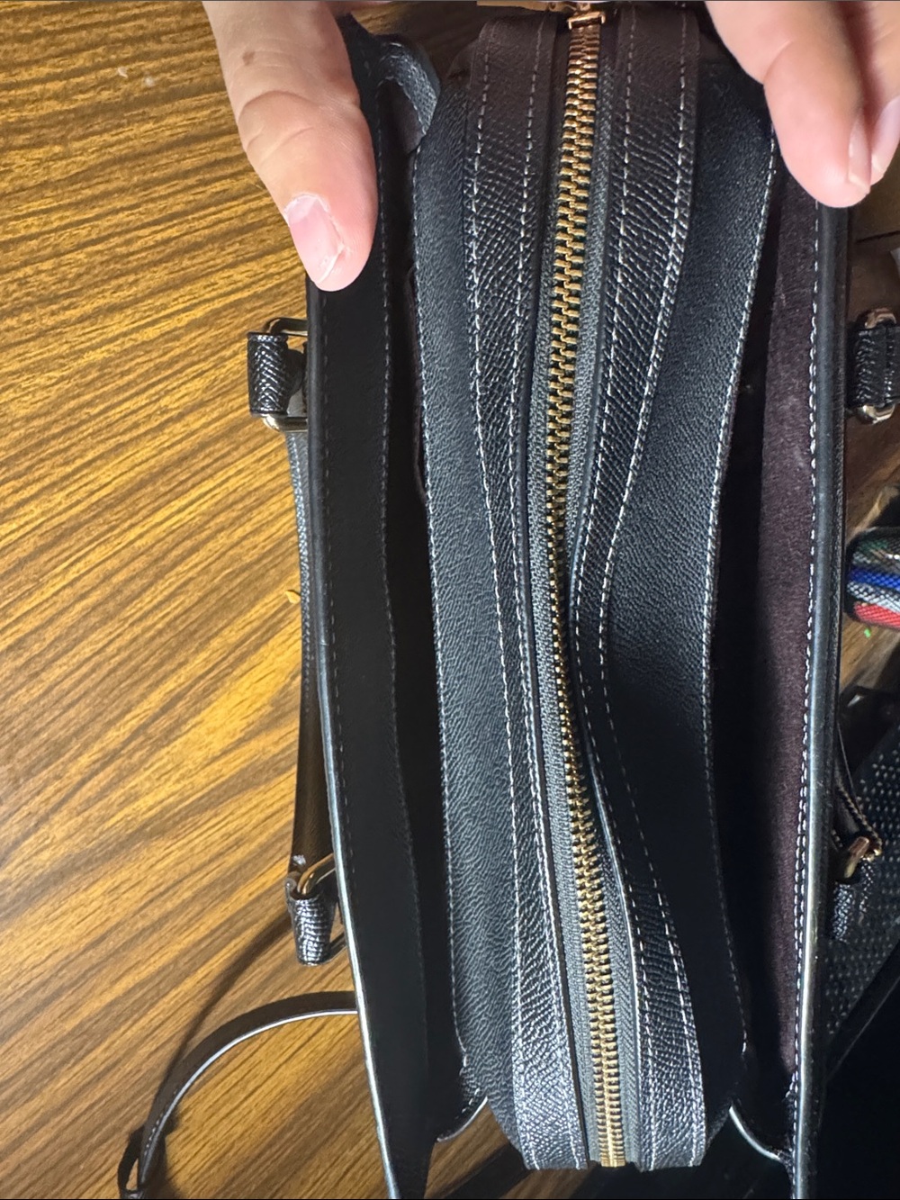 Coach Black Leather Tote with Gold Accents - Picture 7 of 7